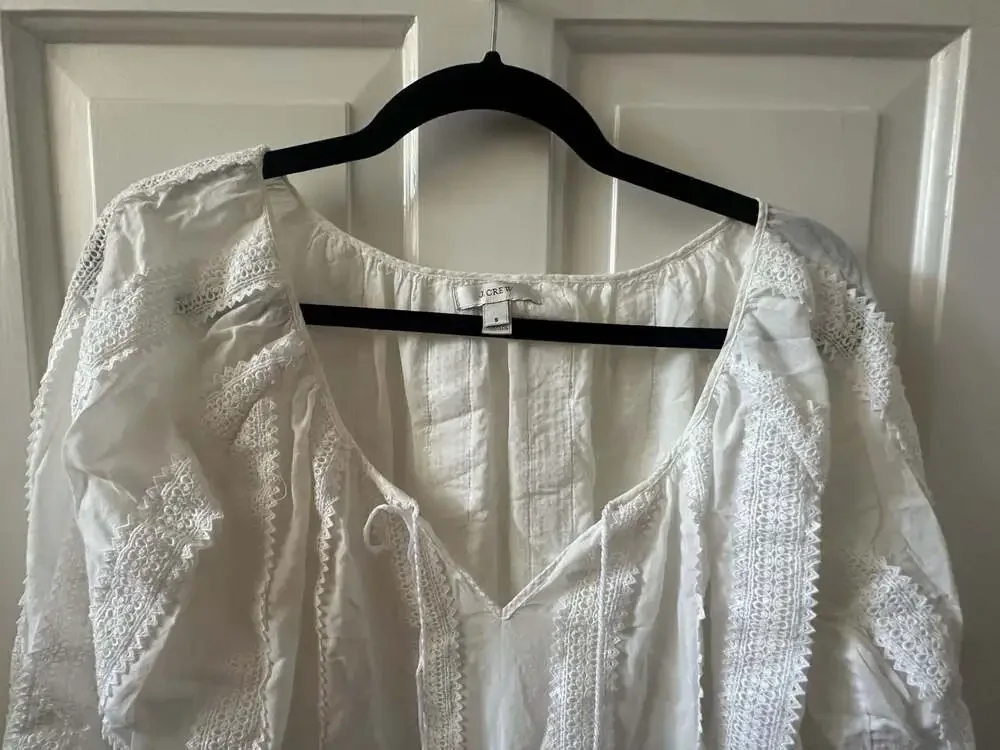 J. Crew White Cotton Lace Trimmed Boho Swim Tunic